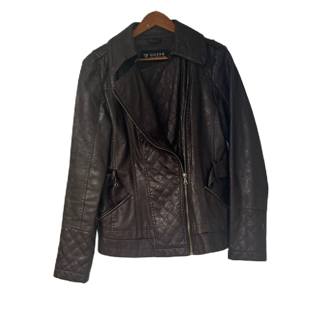 Guess Los Angeles Woman's Maroon Faux Leather Jacket Size Large